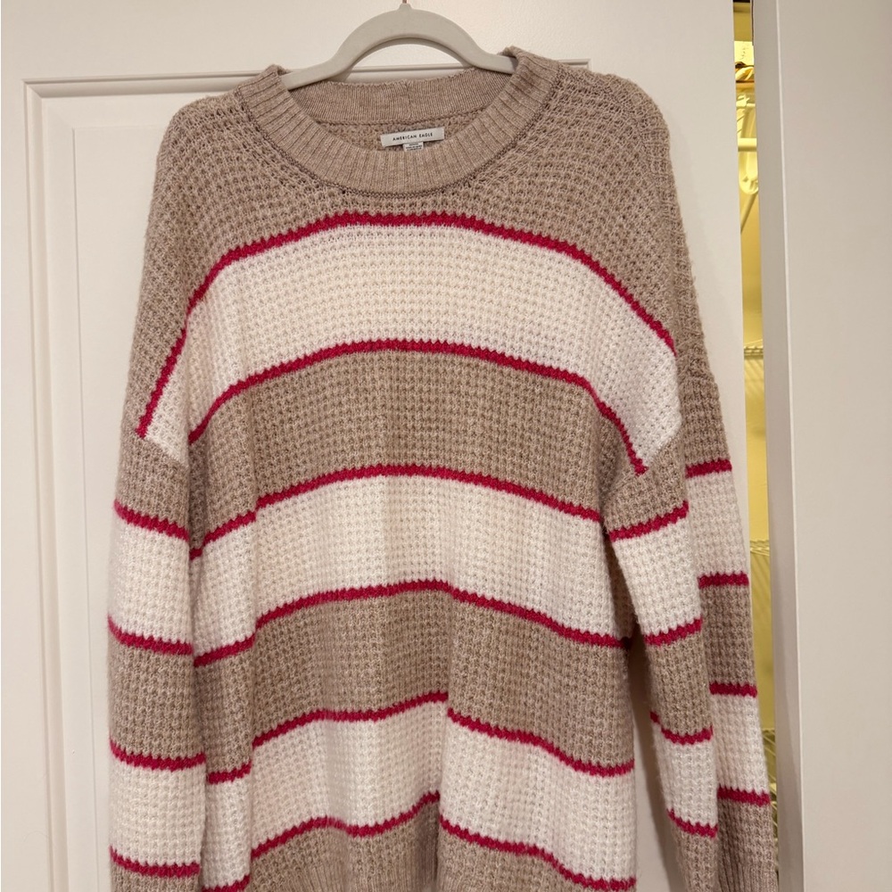 American Eagle Outfitters Tan and White Striped Sweater